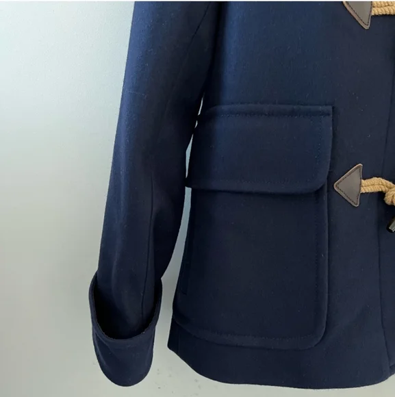 J. Crew Melton Wool Navy Blue Pea Coat With Toogle Front And Hood Size 00 - Picture 4 of 11